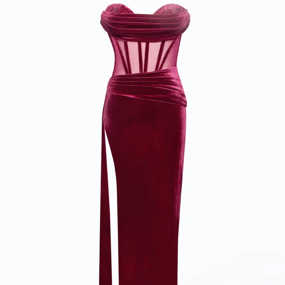 Burgundy Strapless Sweetheart Maxi Gown